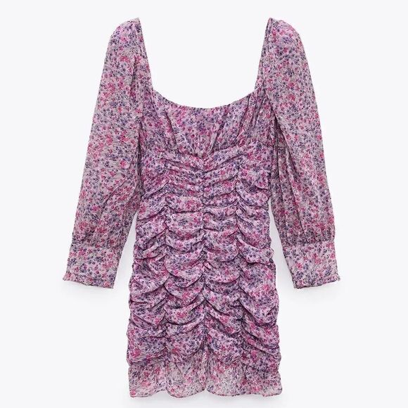 ZARA PRINTED DRESS WITH DRAPING - Picture 9 of 11